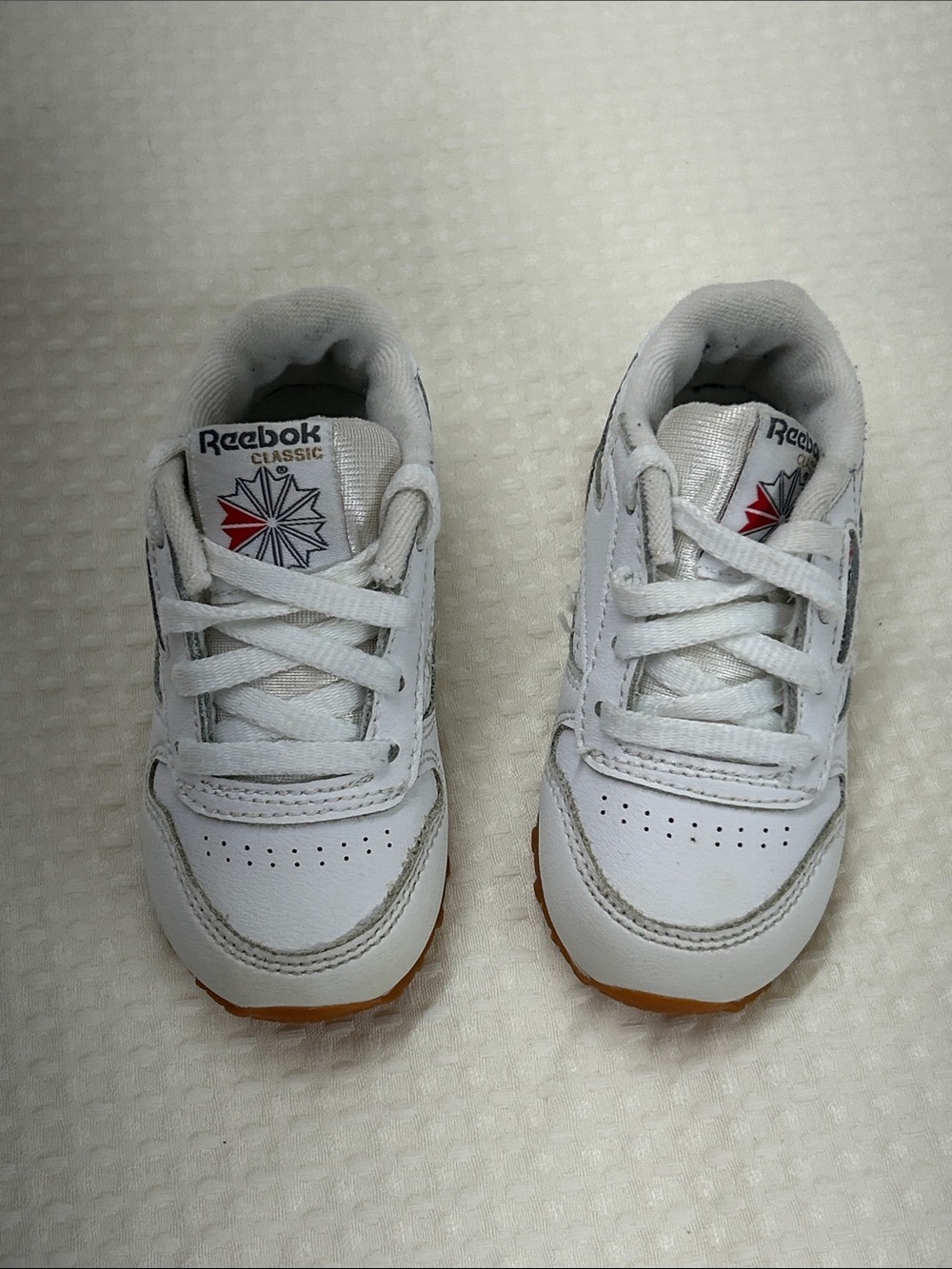 Reebok Kids White Leather Sneakers with Red Logo